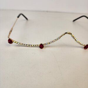 Decorative Frame Lensless Sunglasses Festival Rave Party Gemstone Gold/Red